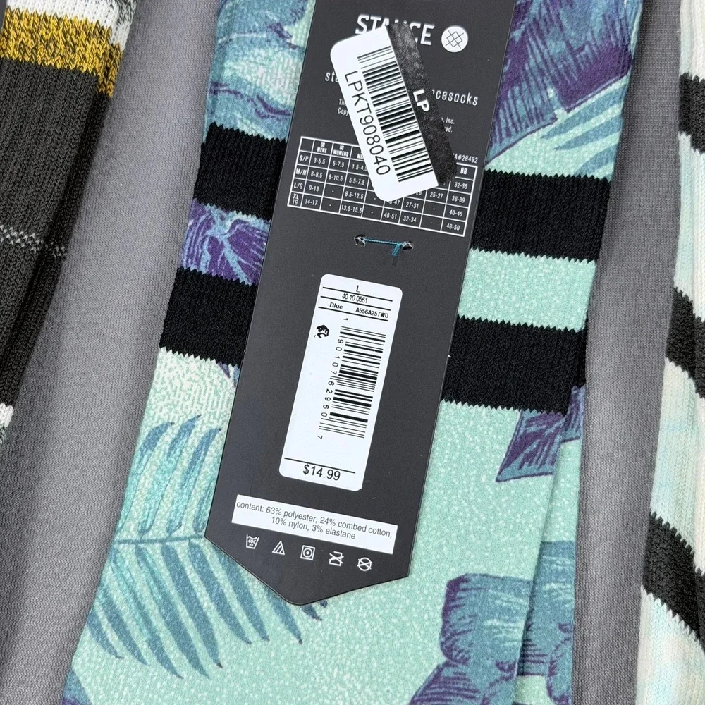 Stance Mens L Multi Cotton Poly Casual Crew Socks 4 Pair Tropical Stripe Chevron